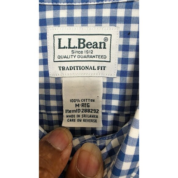 L.L.Bean Mens Traditional Fit Blue Gingham Long-Sleeve Button-Down Shirt M - Picture 6 of 7